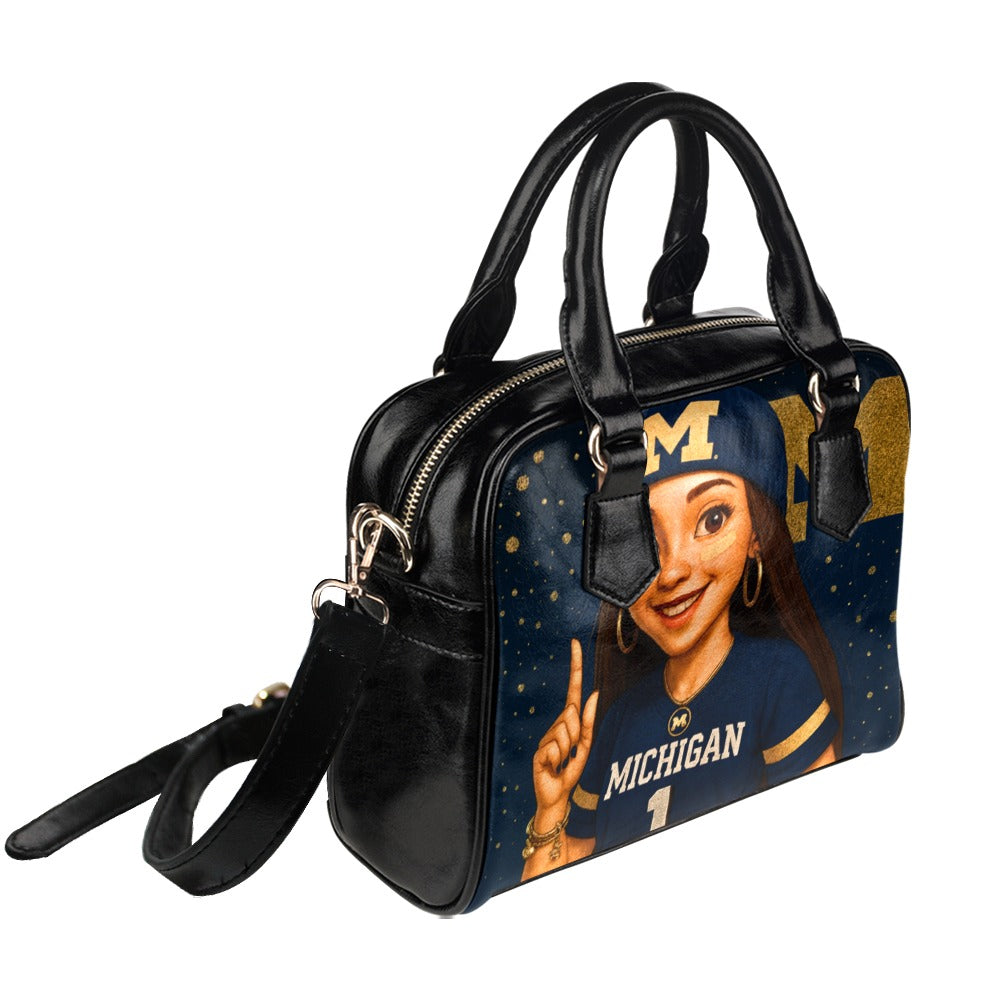Michigan Wolverines Brown-Haired Game-Day Girl Handbag – Custom Sports Purse