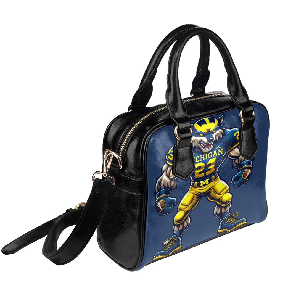 Michigan Wolf Mascot Shoulder Handbag – PU Leather