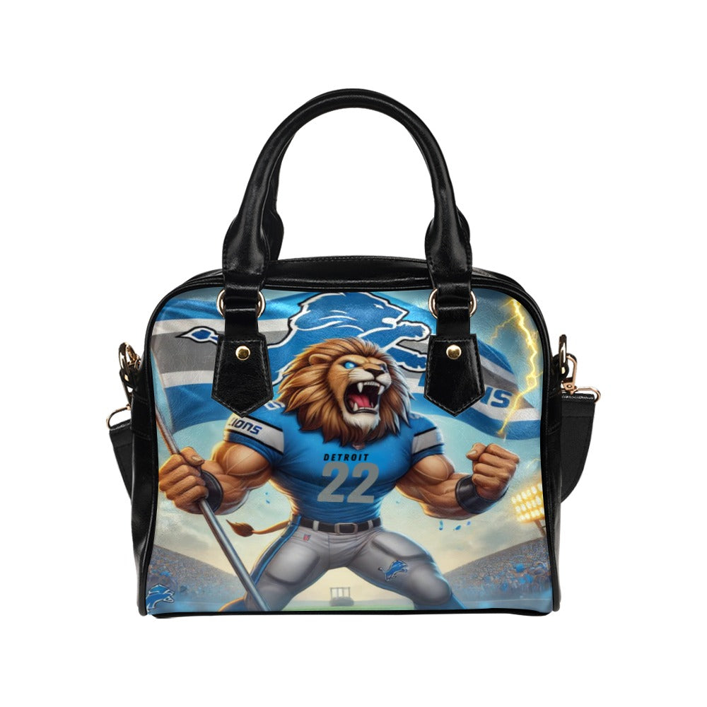 Detroit Lions Roar Shoulder Handbag – Fierce Mascot Design, PU Leather Sports Tote