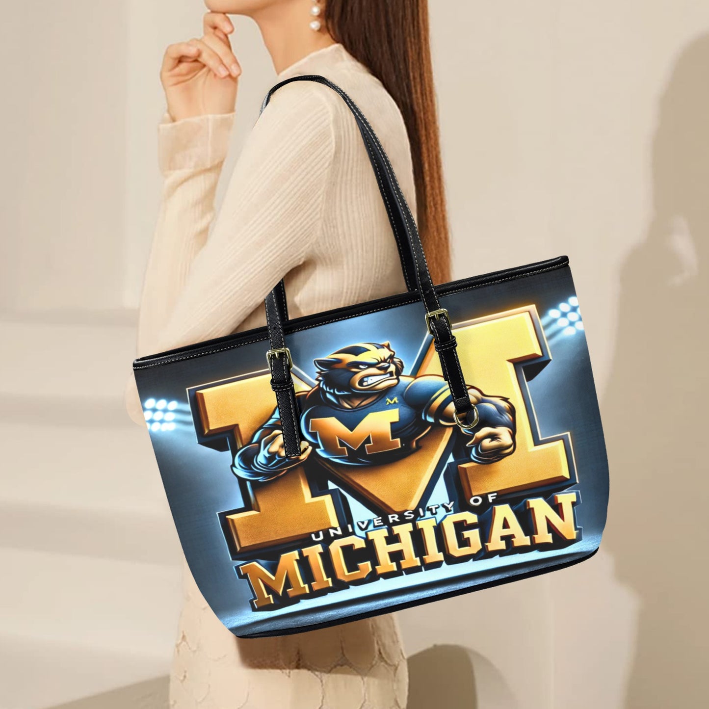 University of Michigan Leather Tote Bag – Large