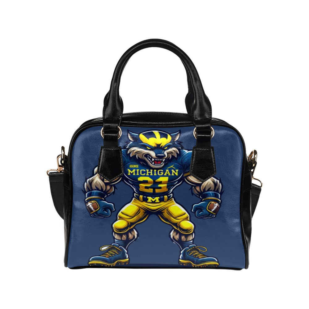 Michigan Wolf Mascot Shoulder Handbag – PU Leather