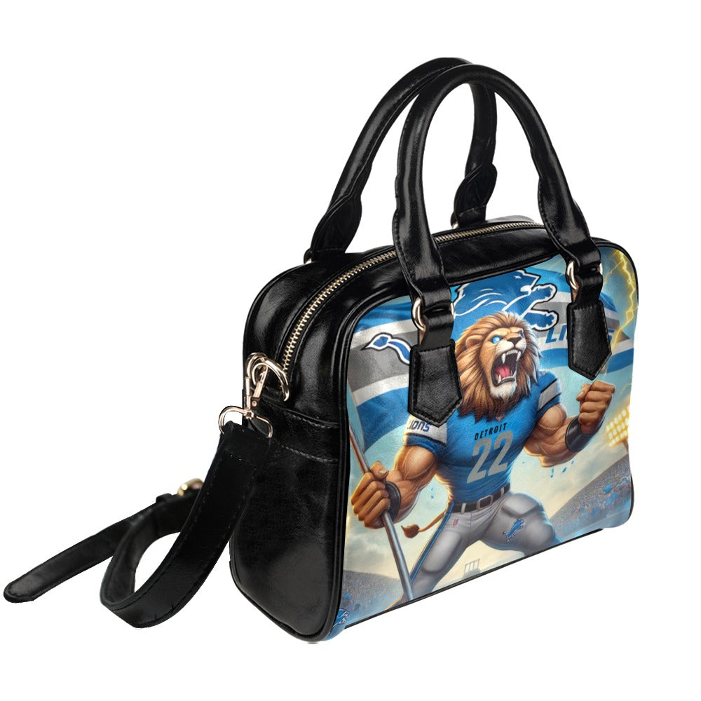 Detroit Lions Roar Shoulder Handbag – Fierce Mascot Design, PU Leather Sports Tote
