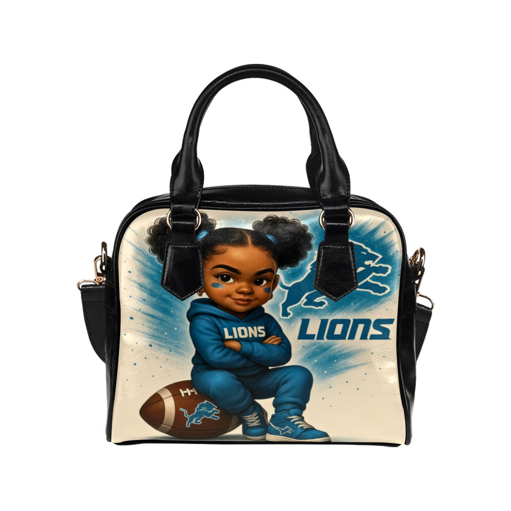 Detroit Lions Sassy Fan Girl Shoulder Handbag – Cute Confident Toddler Design, PU Leather Game Day Tote