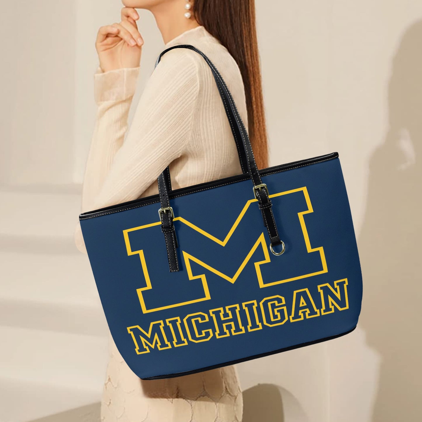 Michigan Wolverines Block M Tote – Classic Leather Fan Bag with FREE Shipping