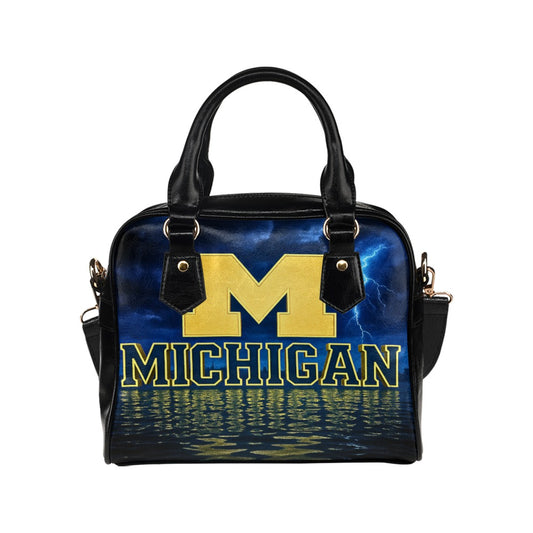 Michigan Lightning Reflection Shoulder Handbag – PU Leather, Large Zippered Tote