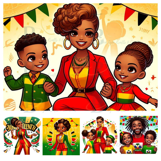 Juneteenth Joy: 5 Transparent PNG Digital Images, Celebrating Freedom and Family Unity Png, Cultural Pride Png,